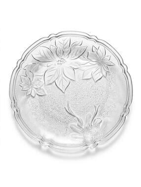 Gibson Holiday Time Poinsettia 13" Clear Glass Platter Serving Plate Christmas